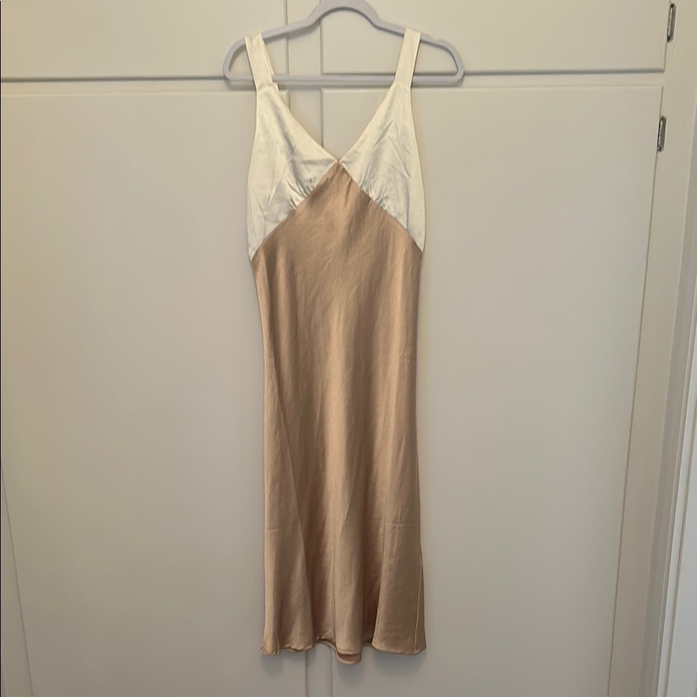 LIKE NEW Things Between Cream and Tan Slip Dress Midi Colorblock